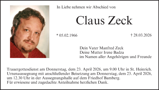 Anzeige von Claus Zeck von MGO