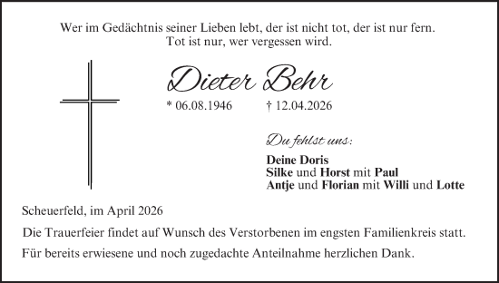 Anzeige von Dieter Behr von MGO