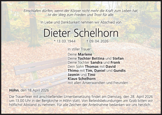 Anzeige von Dieter Schelhorn von MGO