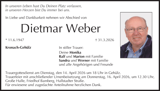 Anzeige von Dietmar Weber von MGO