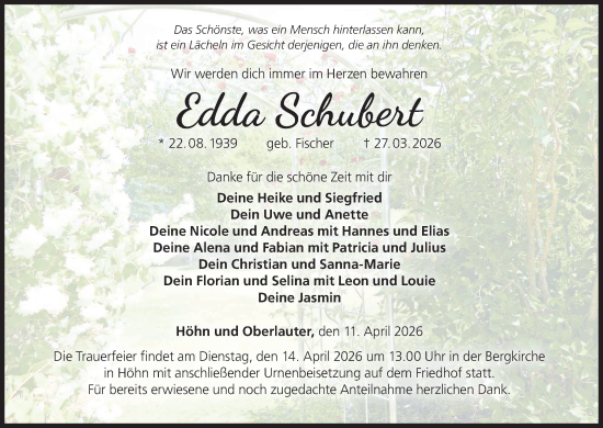 Anzeige von Edda Schubert von MGO