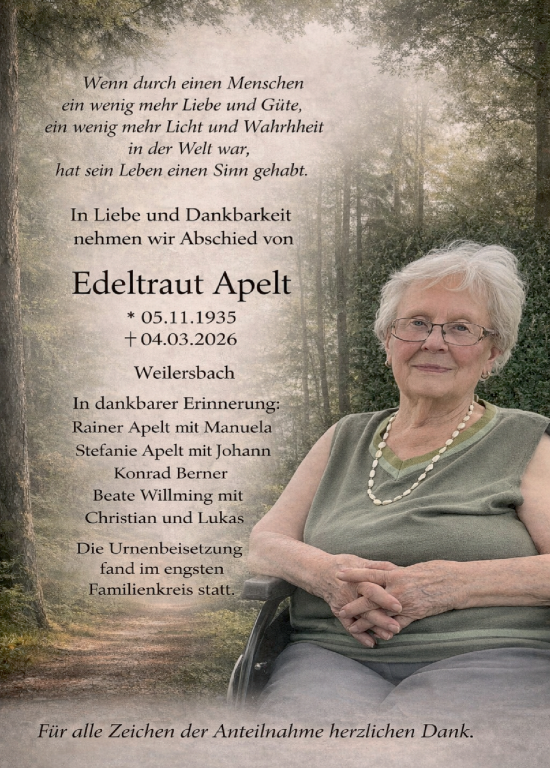 Anzeige von Edeltraut Apelt von MGO