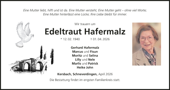 Anzeige von Edeltraut Hafermalz von MGO