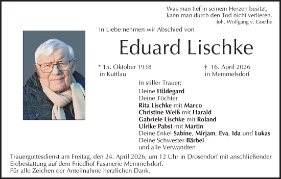 Anzeige von Eduard Lischke von MGO
