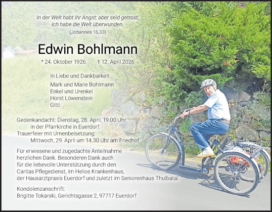 Anzeige von Edwin Bohlmann von MGO