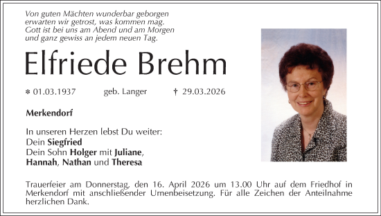 Anzeige von Elfriede Brehm von MGO