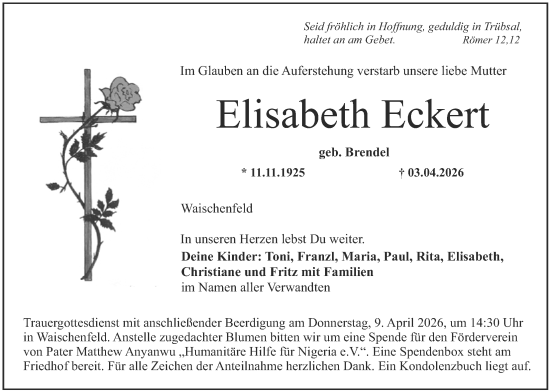 Anzeige von Elisabeth Eckert von MGO