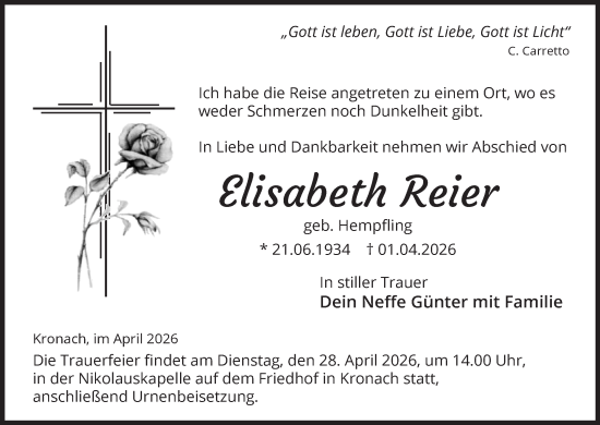 Anzeige von Elisabeth Reier von MGO