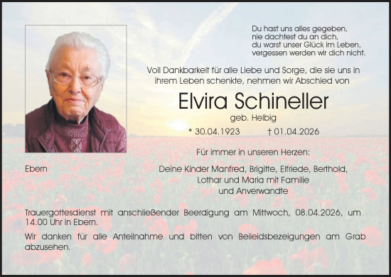 Anzeige von Elvira Schineller von MGO