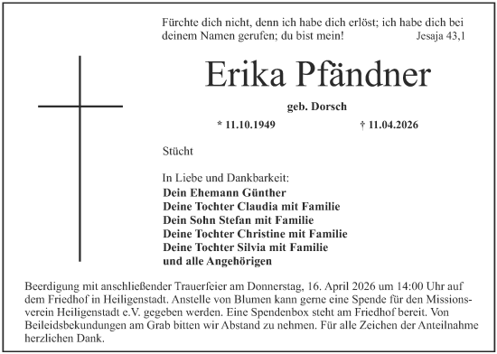 Anzeige von Erika Pfändner von MGO