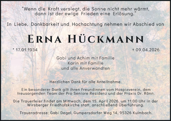 Anzeige von Erna Hückmann von MGO