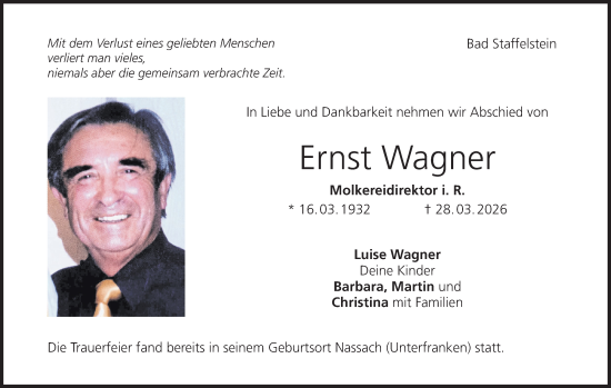 Anzeige von Ernst Wagner von MGO