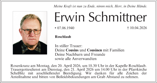 Anzeige von Erwin Schmittner von MGO
