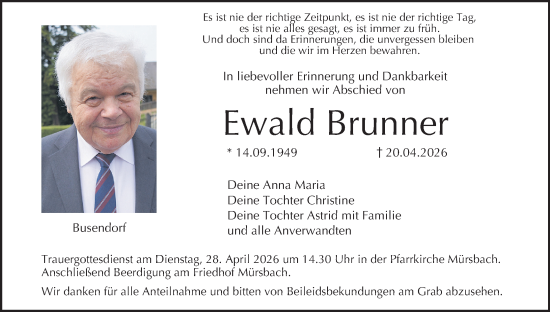 Anzeige von Ewald Brunner von MGO