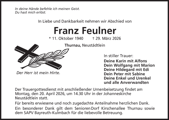 Anzeige von Franz Feulner von MGO