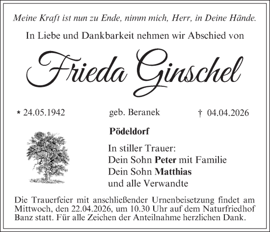 Anzeige von Frieda Ginschel von MGO