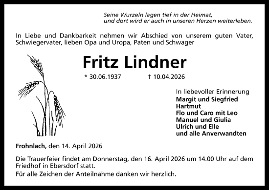 Anzeige von Fritz Lindner von MGO