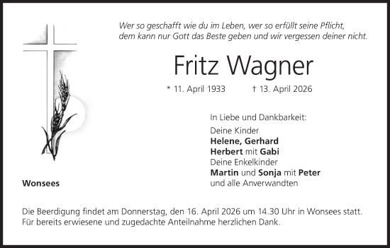 Anzeige von Fritz Wagner von MGO