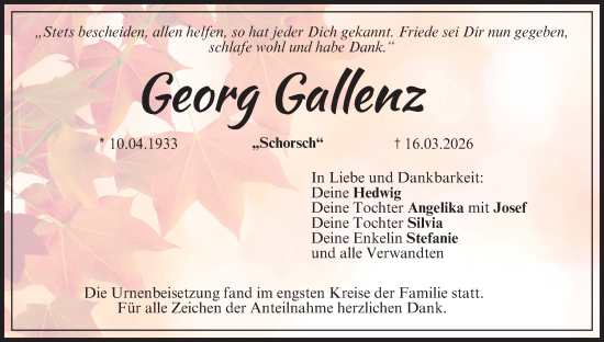 Anzeige von Georg Gallenz von MGO