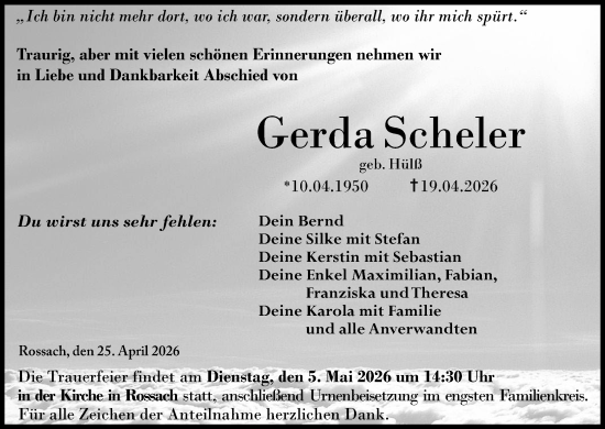 Anzeige von Gerda Scheler von MGO