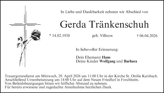 Anzeige von Gerda Tränkenschuh von MGO