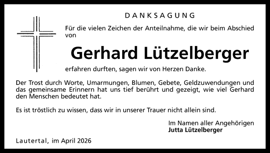 Anzeige von Gerhard Lützelberger von MGO
