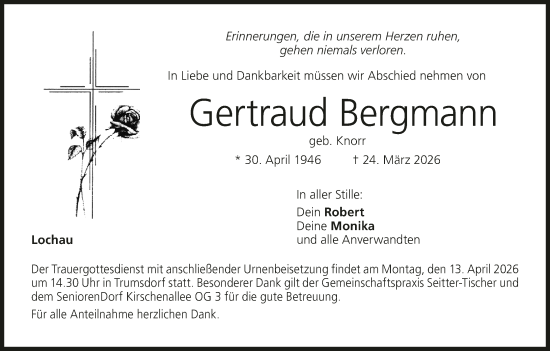Anzeige von Gertraud Bergmann von MGO
