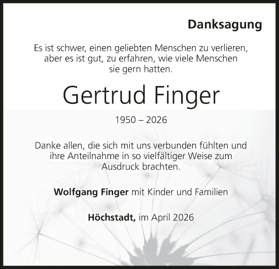 Anzeige von Gertrud Finger von MGO