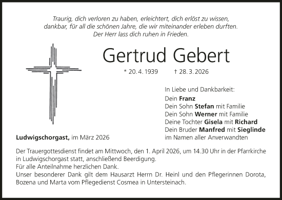Anzeige von Gertrud Gebert von MGO