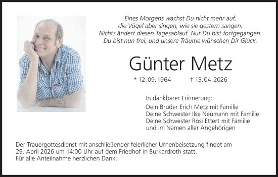 Anzeige von Günter Metz von MGO