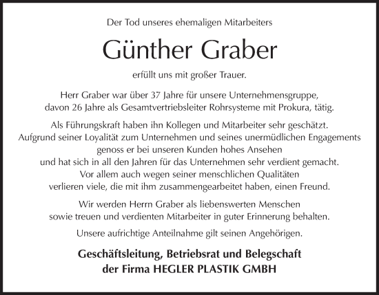 Anzeige von Günther Graber von MGO