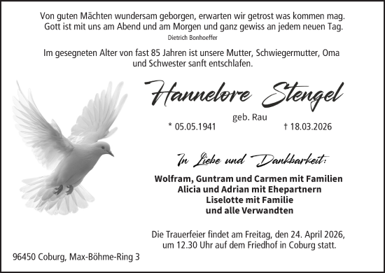 Anzeige von Hannelore Stengel von MGO