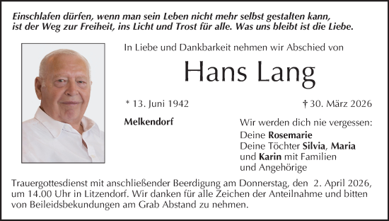Anzeige von Hans Lang von MGO