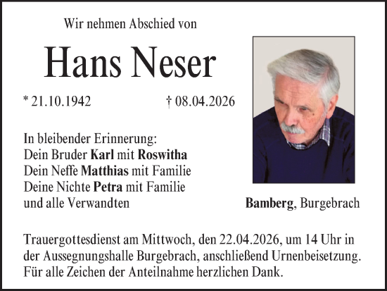 Anzeige von Hans Neser von MGO