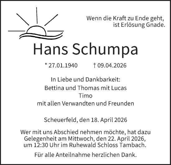 Anzeige von Hans Schumpa von MGO