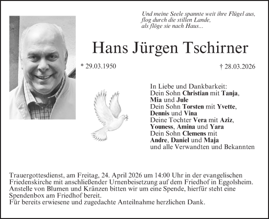 Anzeige von Hans Jürgen Tschirner von MGO