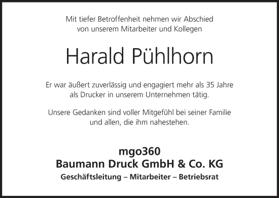 Anzeige von Harald Pühlhorn von MGO