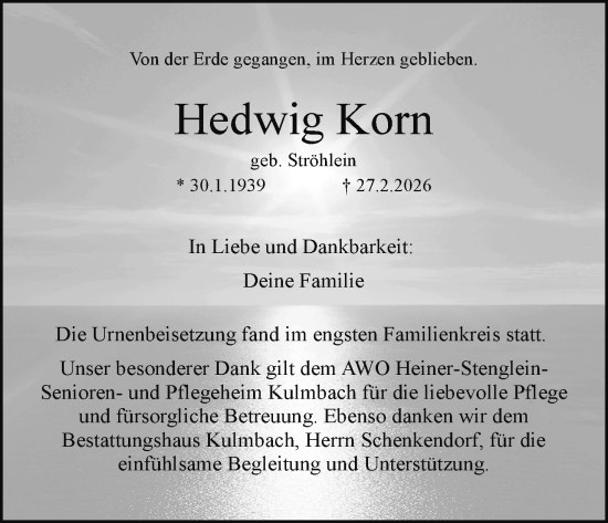 Anzeige von Hedwig Korn von MGO