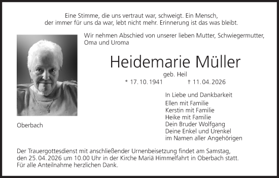 Anzeige von Heidemarie Müller von MGO