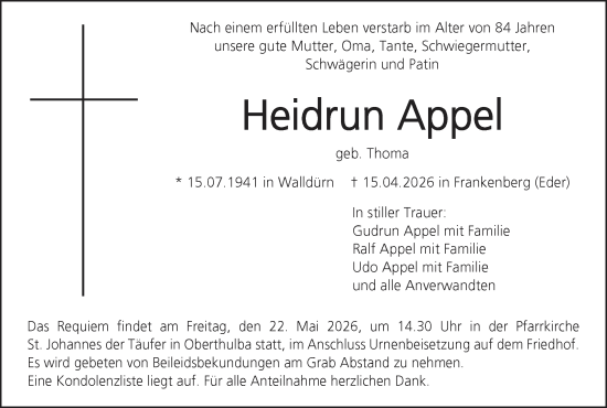 Anzeige von Heidrun Appel von MGO