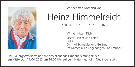 Anzeige von Heinz Himmelreich von MGO