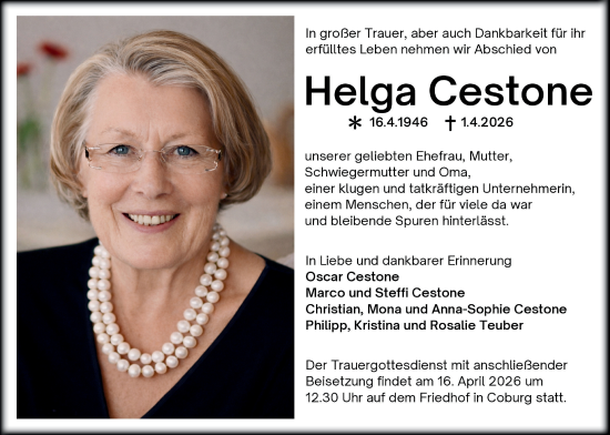 Anzeige von Helga Cestone von MGO