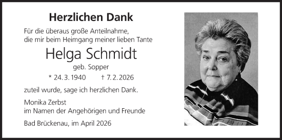Anzeige von Helga Schmidt von MGO