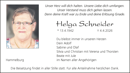 Anzeige von Helga Schneider von MGO