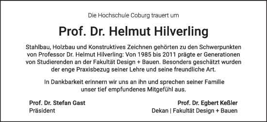 Anzeige von Helmut Hilverling von MGO