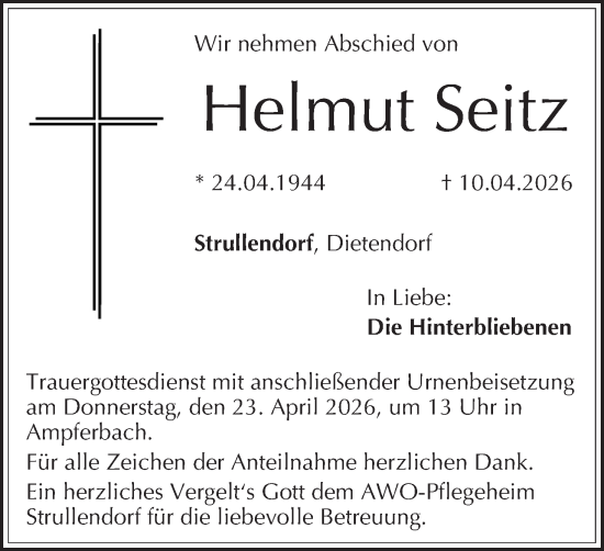 Anzeige von Helmut Seitz von MGO
