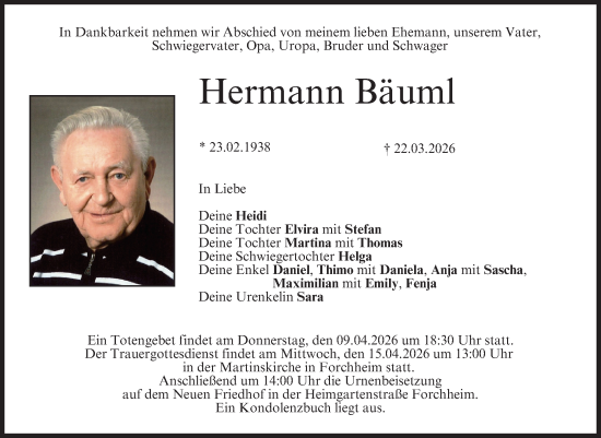 Anzeige von Hermann Bäuml von MGO