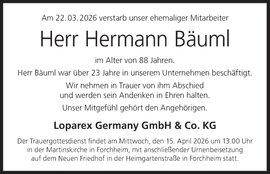 Anzeige von Hermann Bäuml von MGO