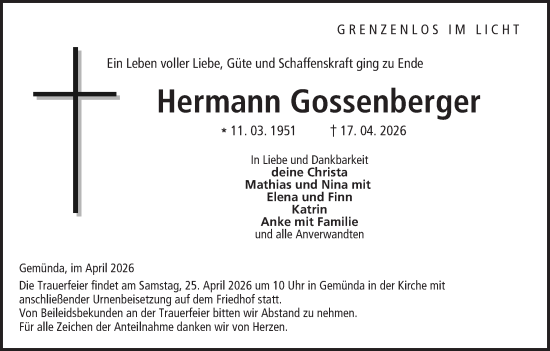Anzeige von Hermann Gossenberger von MGO