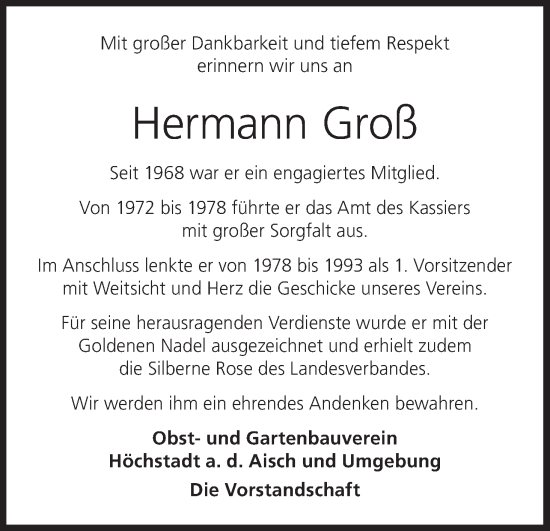 Anzeige von Hermann Groß von MGO